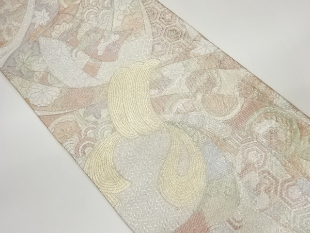 佐賀錦束ね熨斗に松竹梅・蝶・古典柄模様織出し袋帯